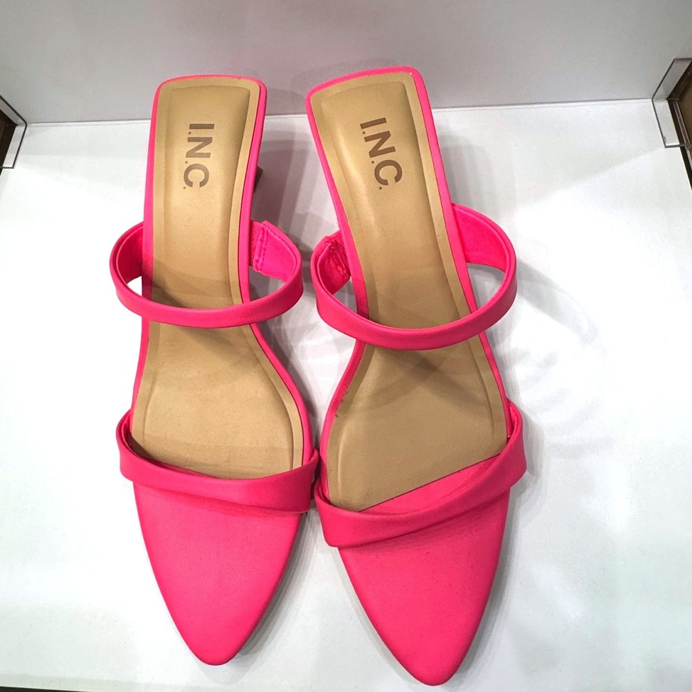 INC International Concepts Pink Two-Strap Pointed Toe Mule Sandals
